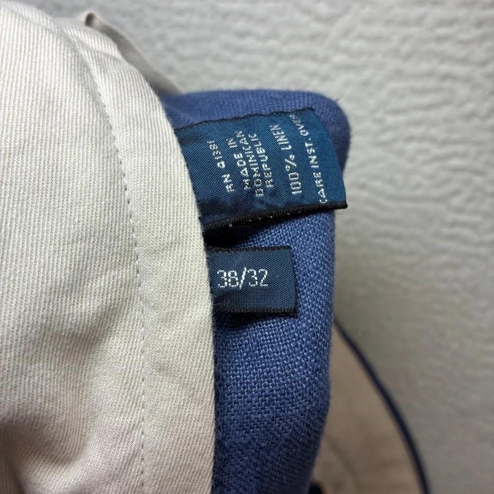 Vintage Polo Ralph Lauren Linen Pant Men 38x32 Blue Pleated Cuffed Dress Trouser